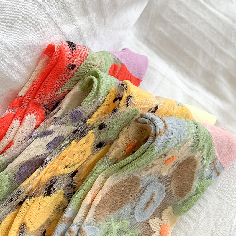 Veggie Market Sheer Crew Socks - Potato
