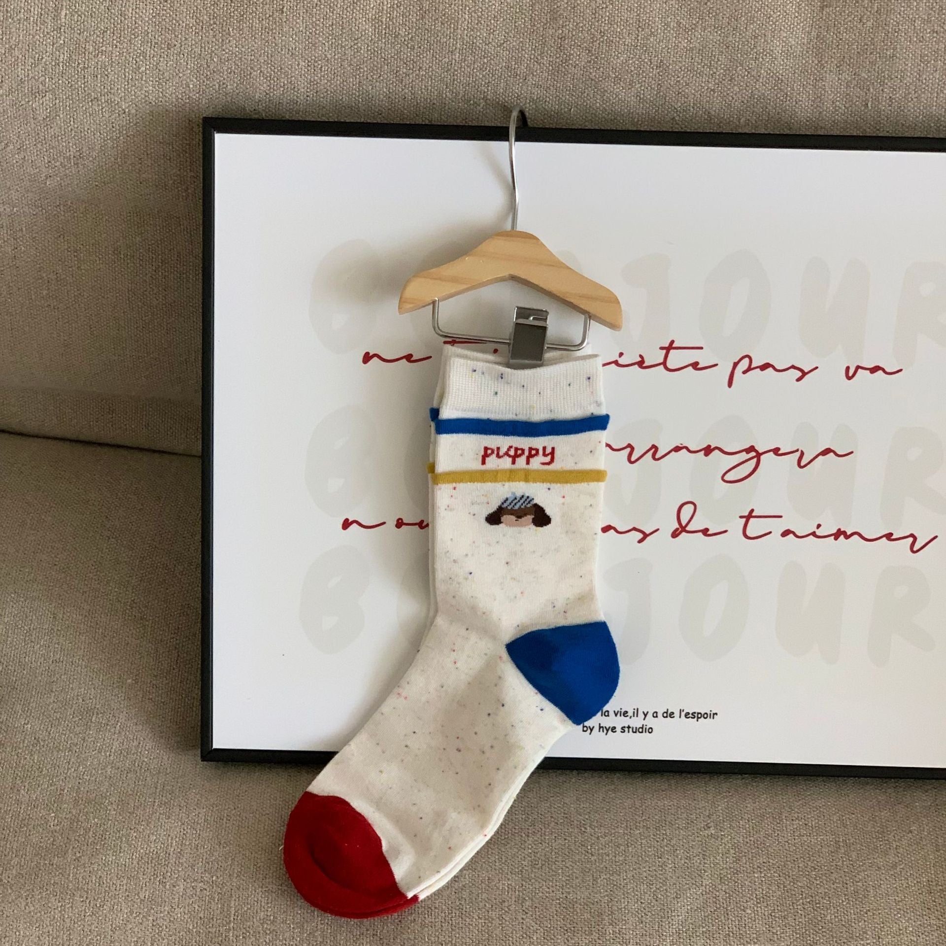 Women’s Spotted Puppy Colorblock Crew Socks – Cute Comfortable Autumn Socks