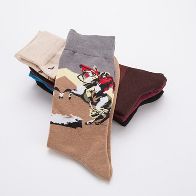 Painted Figure Crew Socks - Khaki