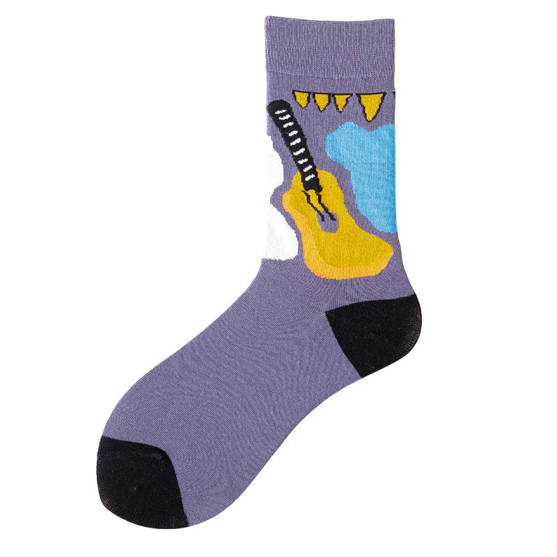 Women’s Graphic Mid-Calf Socks – Casual Cotton Matching Socks for Couples