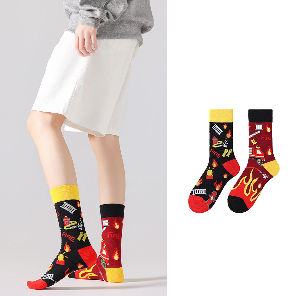 Odd Pair Stories Jacquard Crew Socks