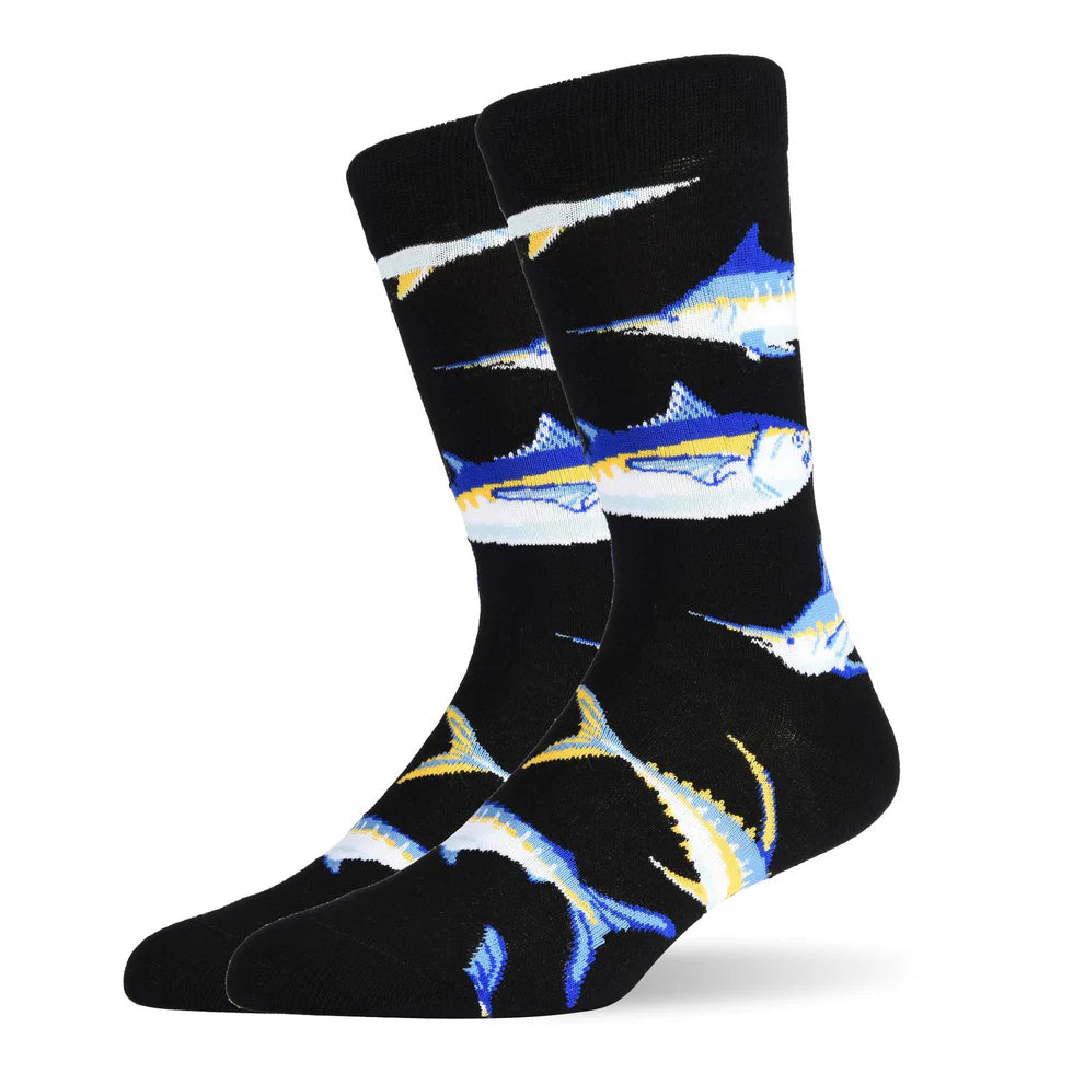 Men’s Mustache Sea Creature Long Socks – Fun Cold Weather Crew Socks