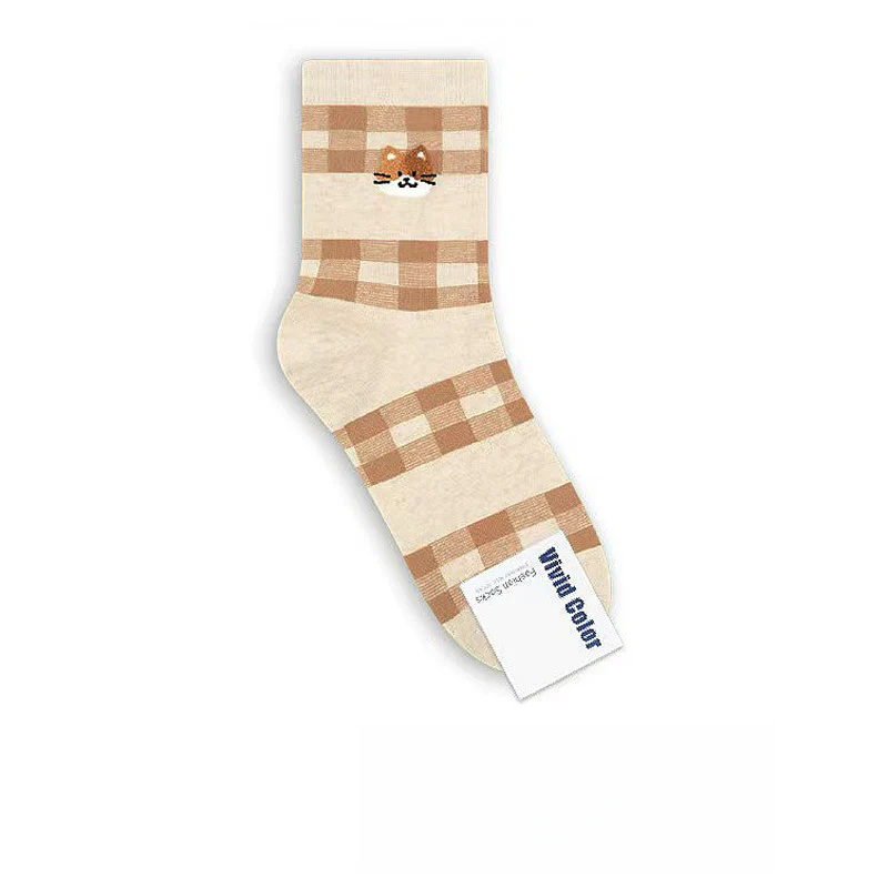 Women’s Artistic Cat Crew Socks – Korean-Inspired Preppy Cotton Socks