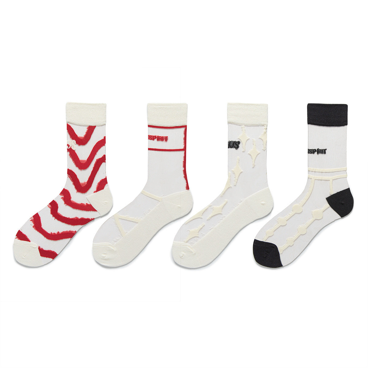 Women’s Sheer Wave Letter Crew Socks – Crystal Thin Japanese Style Fashion Socks
