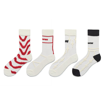 Women’s Sheer Wave Letter Crew Socks – Crystal Thin Japanese Style Fashion Socks