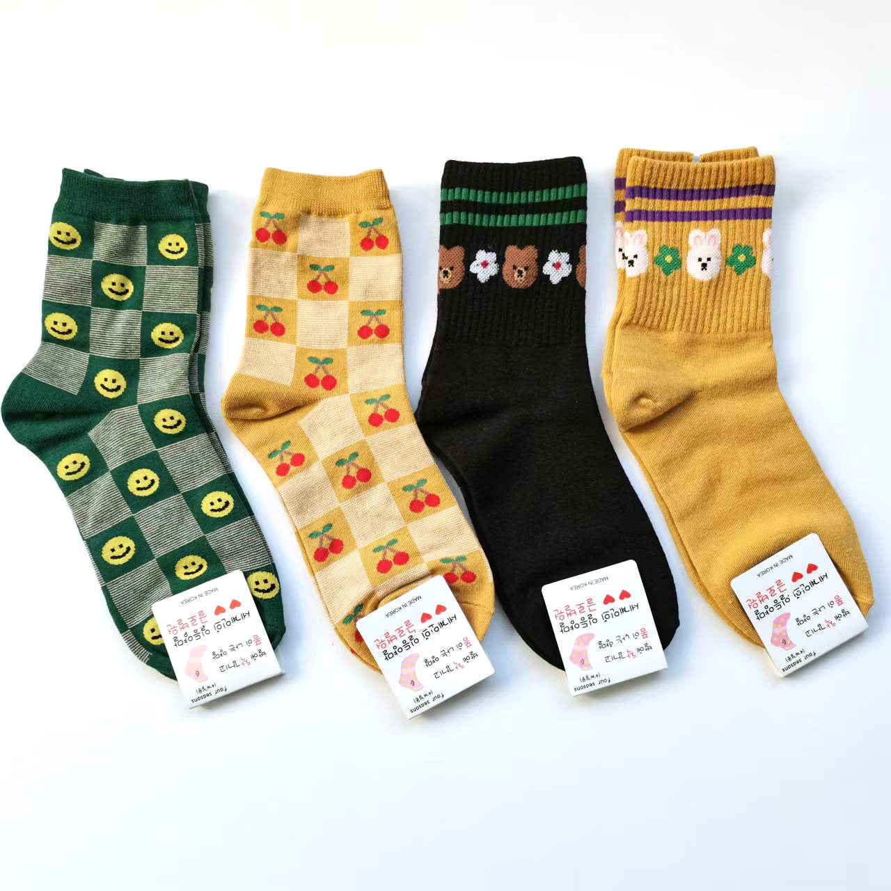 Women’s Colorblock Check Floral Animal Crew Socks – British-Inspired Cotton Socks