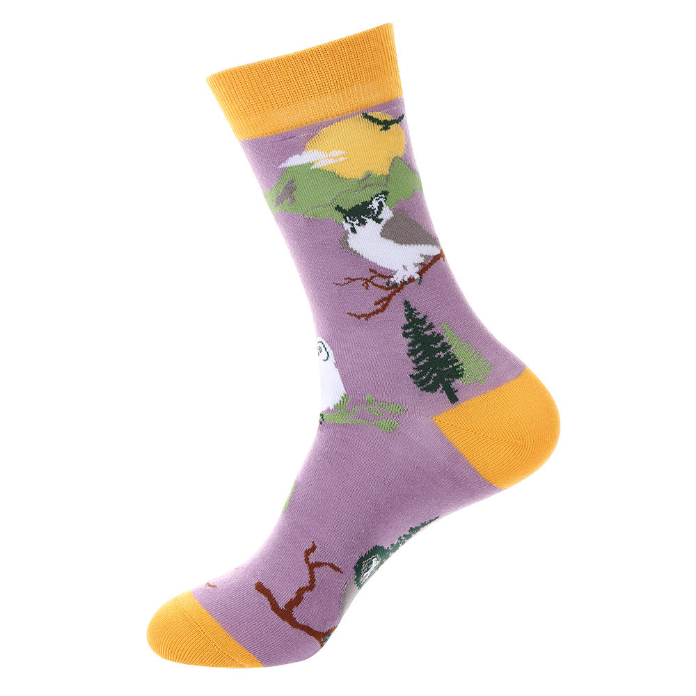Unisex Wildlife Graphic Crew Socks – Streetwear Cotton Socks for Fall Winter