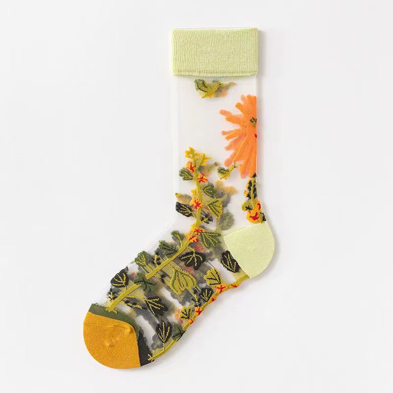 Nature Stories Sheer Art Crew Socks - Venus Flytrap