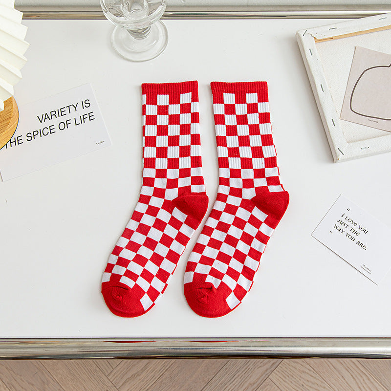 Checkerboard Cotton Crew Socks