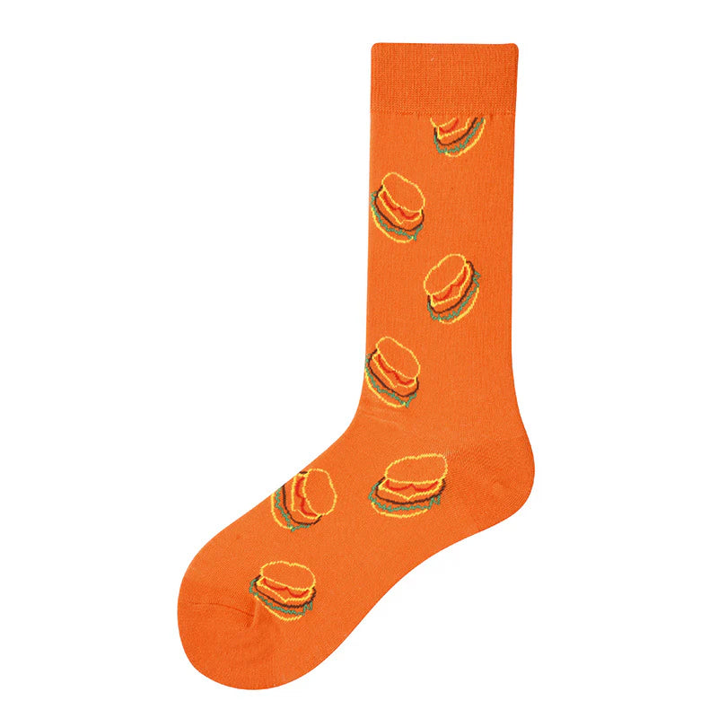 Women’s Cartoon Burger Crew Socks – Cute Nordic-Inspired Food Socks