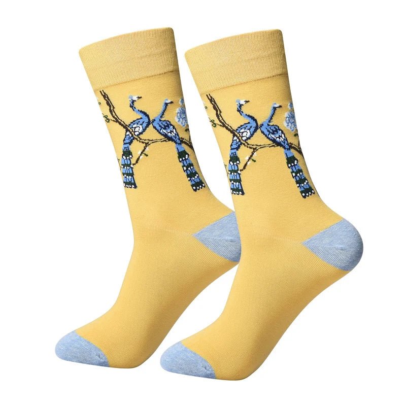 Men’s Street Art Illustration Long Socks – Retro Cotton-Blend Crew Socks