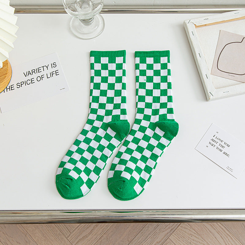 Checkerboard Cotton Crew Socks