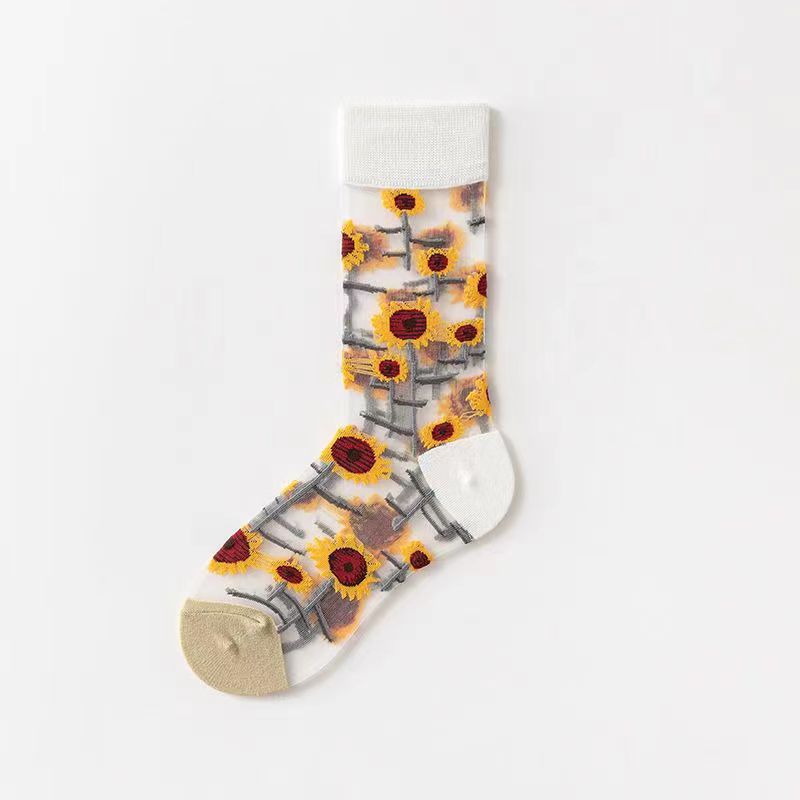 Nature Stories Sheer Art Crew Socks - Bird & Blossom