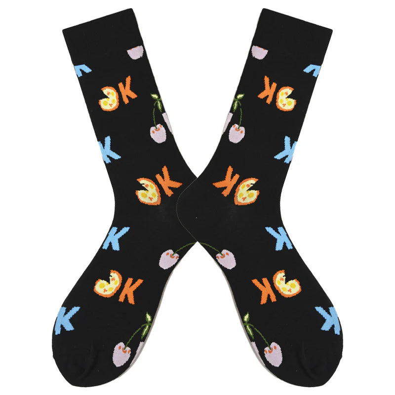 Men’s Harajuku-Inspired Crew Socks – Creative Cotton-Blend Streetwear Socks