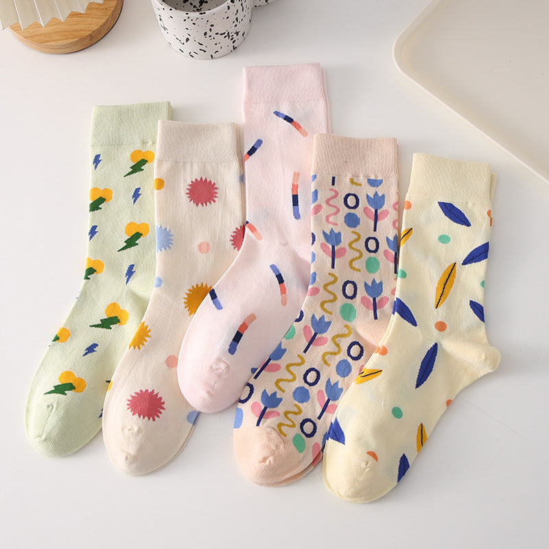 Women’s Korean-Inspired Embroidered Crew Socks – Cute Transitional Season Socks