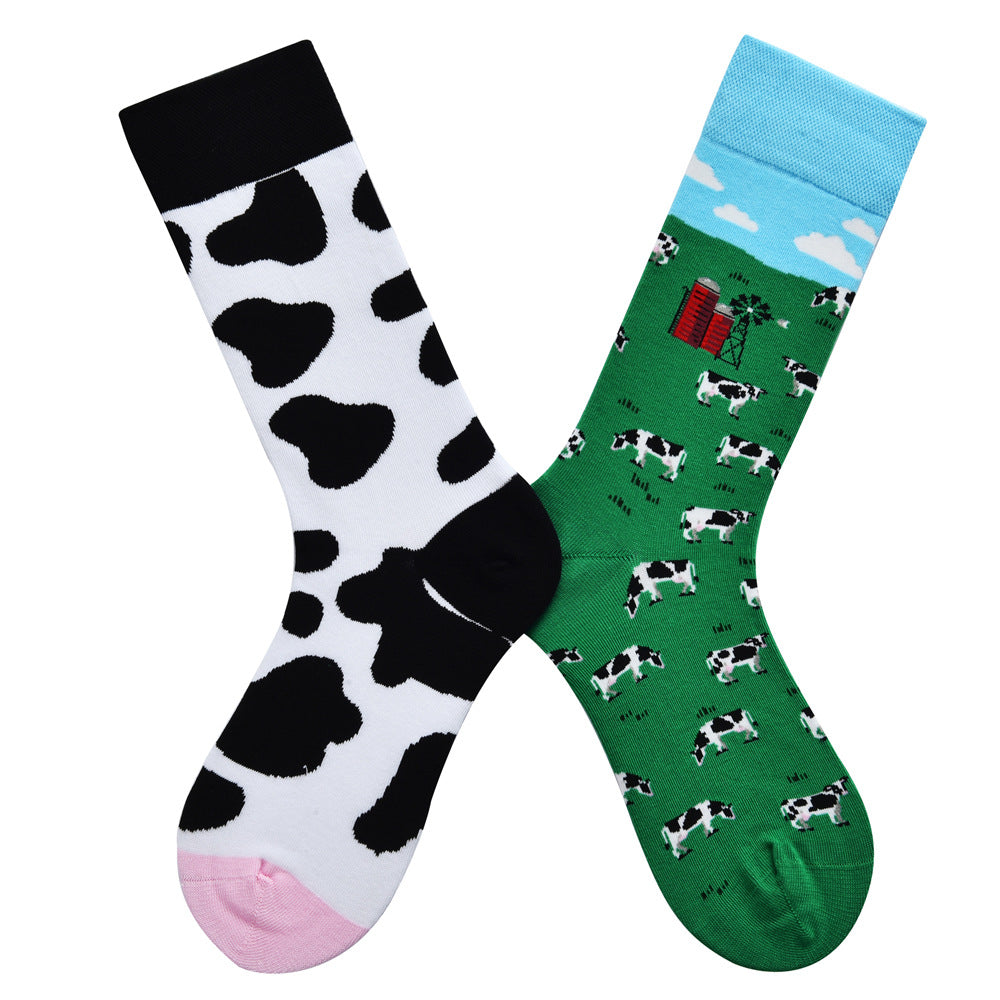 Women’s Contrasting Pair Long Socks – Cartoon Woven All-Season Fashion Socks