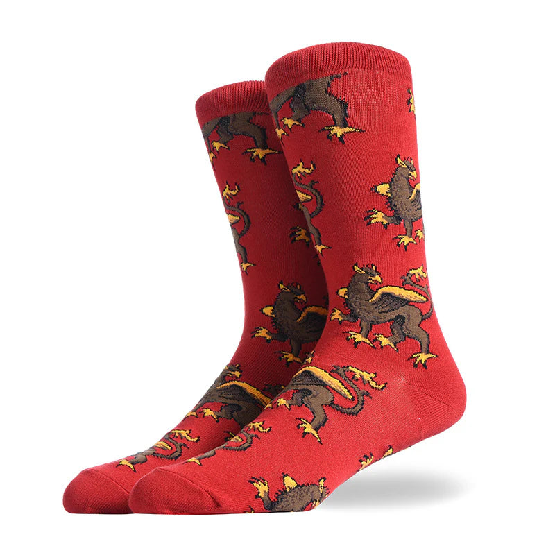 Men’s Burger & Fries Crew Socks – Novelty Cotton-Blend Socks for Fall Winter