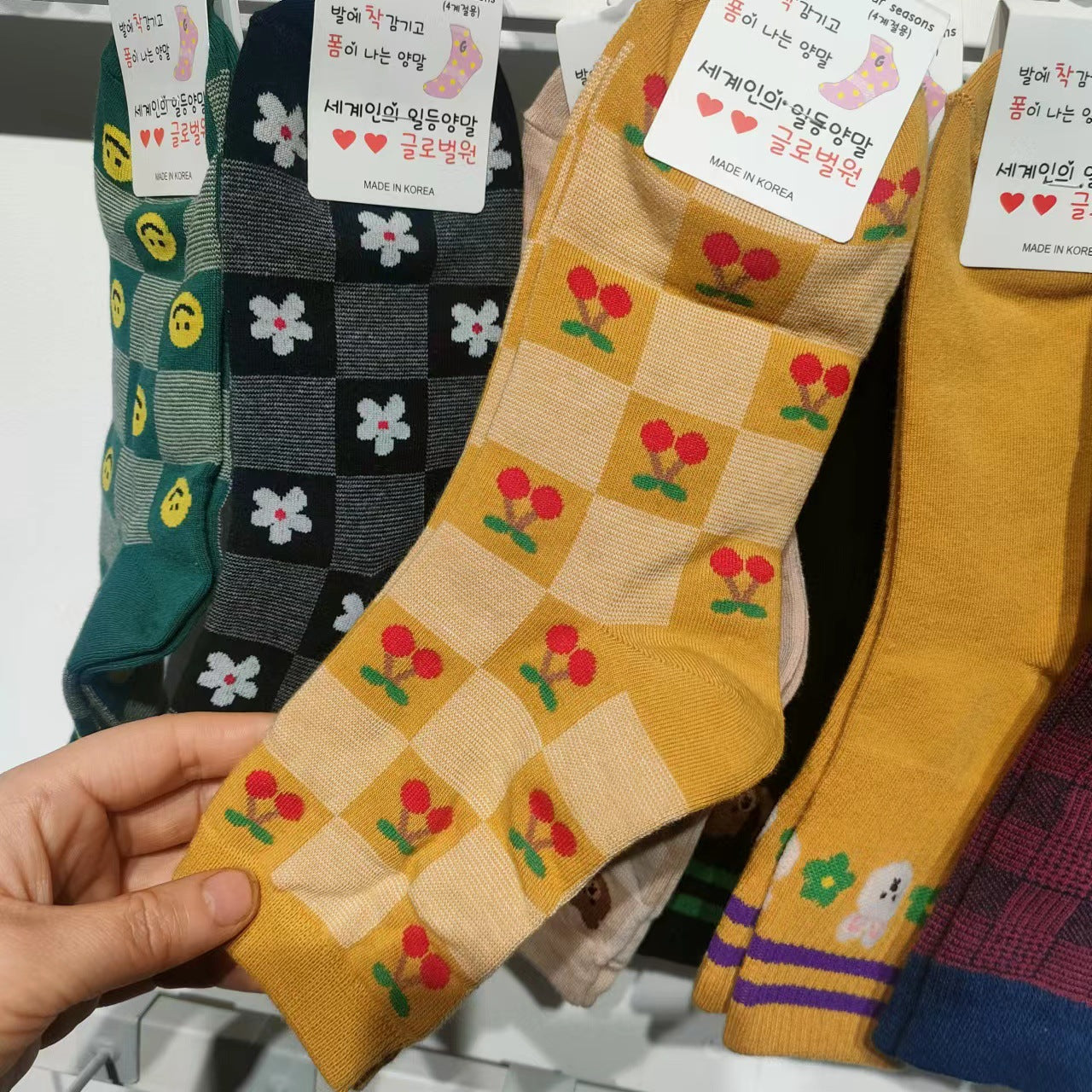 Women’s Colorblock Check Floral Animal Crew Socks – British-Inspired Cotton Socks