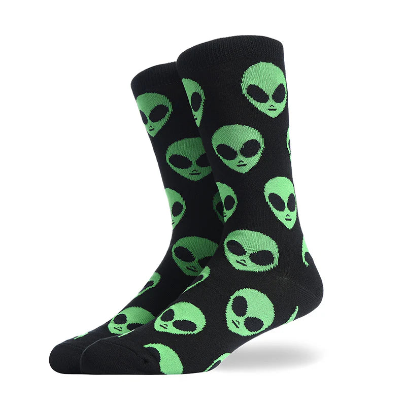 Men’s Fast Food Graphic Long Socks – Playful Casual Cotton-Blend Socks