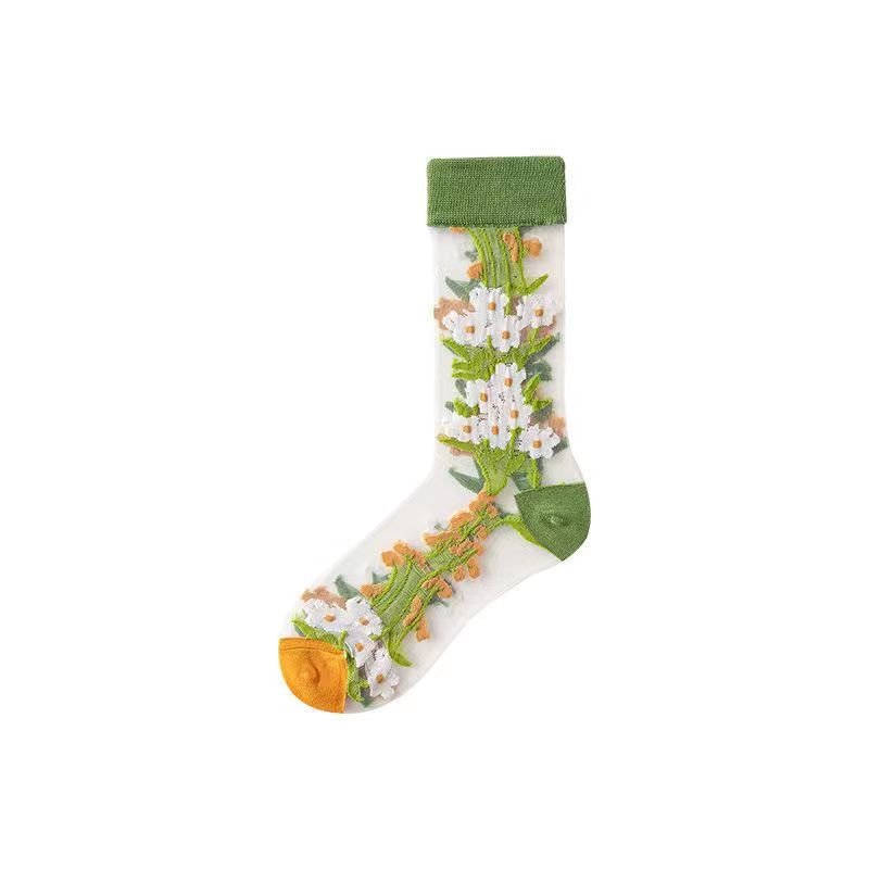 Nature Stories Sheer Art Crew Socks - Watermelon Print