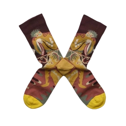 Women’s Maillard Animal Portrait Crew Socks – French-Inspired Vintage Art Socks