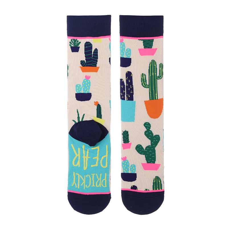 Women’s Botanical Sketch Mid-Calf Socks – Straight-Cuff Cotton-Blend Socks