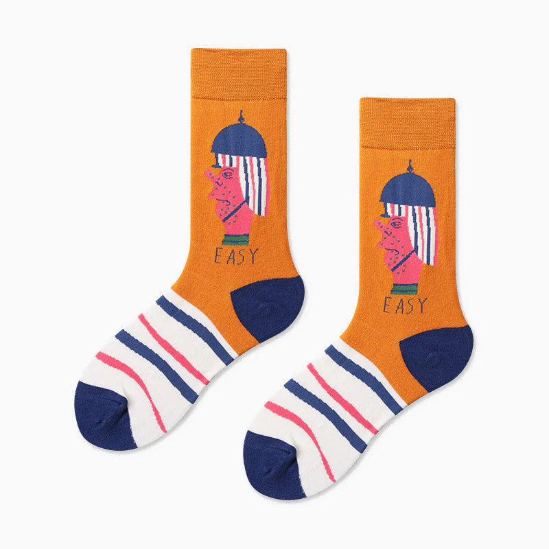 Women’s Abstract Face Art Crew Socks – Creative Matching Couple Socks