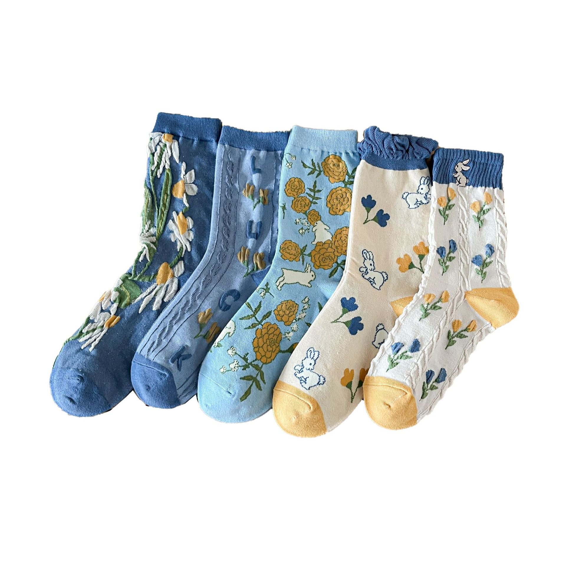 Women’s 3D Blossom Crew Socks – Japanese Preppy Cotton Socks for Spring Summer