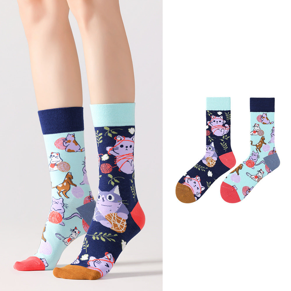 Odd Pair Stories Jacquard Crew Socks