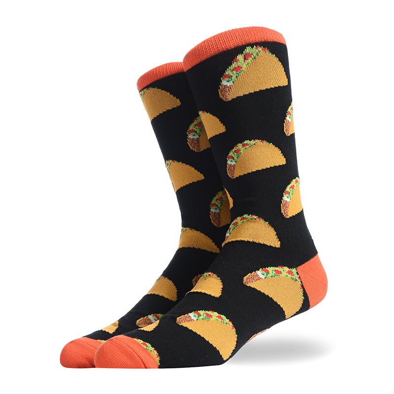 Men’s Street Food Crew Socks – Quirky Burger and French Fry Everyday Socks