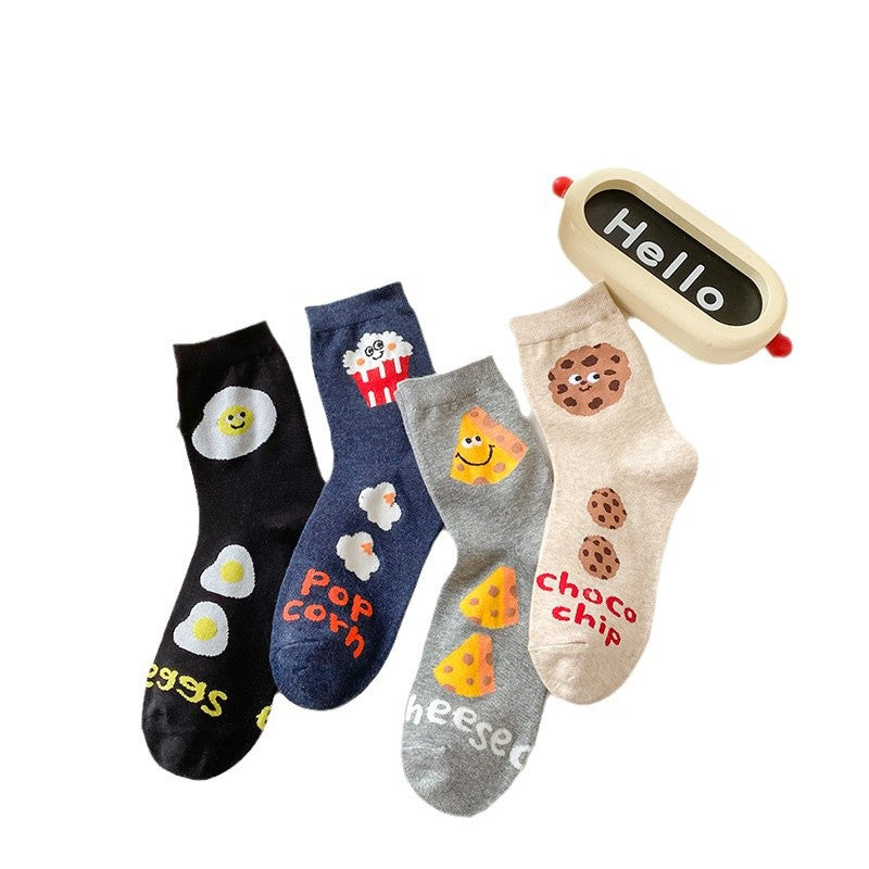 Women’s Cookie & Cheese Crew Socks – Cute Breathable Cotton Autumn Socks