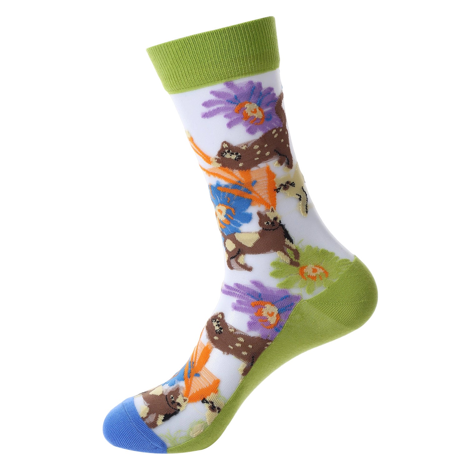 Sheer Floral Butterfly Crew Socks