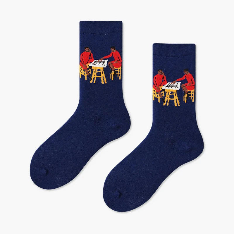 Women’s Nordic Animal Geometry Crew Socks – Colorful Illustrated Casual Socks