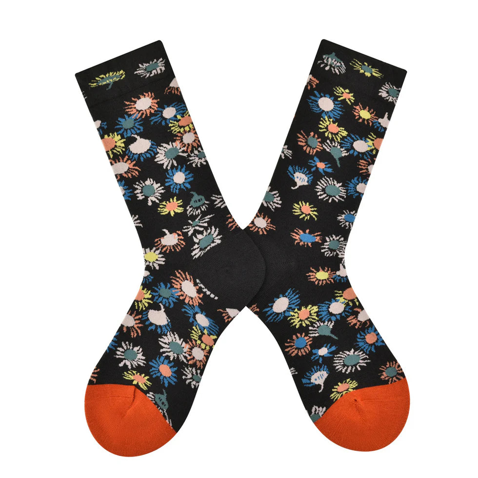 Women’s Asymmetric Jacquard Mid-Calf Socks – Creative All-Season Casual Socks
