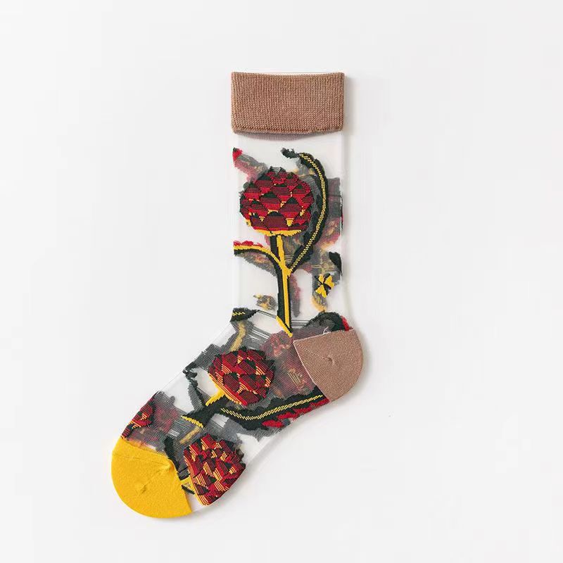 Nature Stories Sheer Art Crew Socks - Pineapple