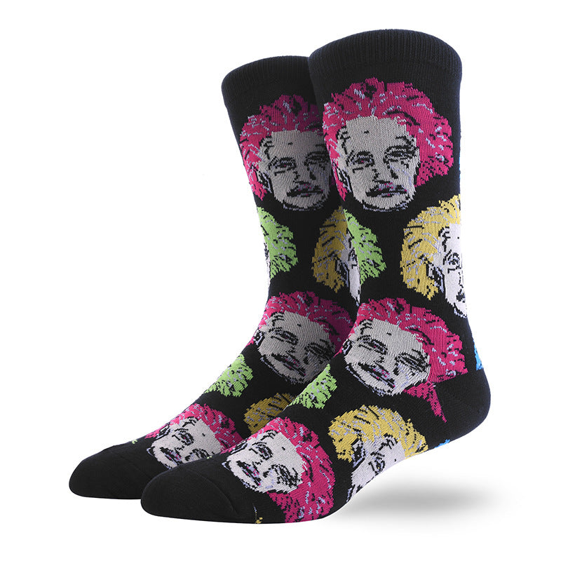 Men’s Illustrated Figure Mid-Calf Socks – Classic Streetwear Long Socks