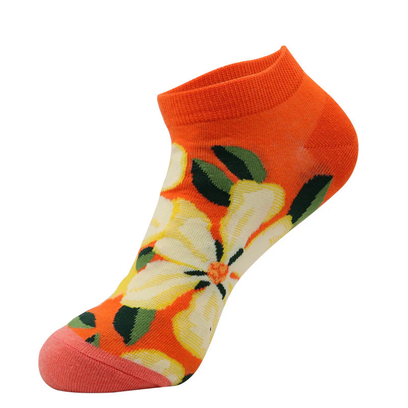 Unisex Playful Summer No-Show Socks – Fruit Animal Geometric Cotton Boat Socks