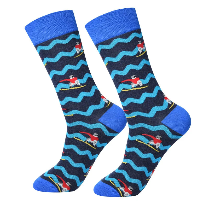 Men’s Hand-Drawn Graphic Mid-Calf Socks – Comfortable Seamless-Toe Streetwear Socks