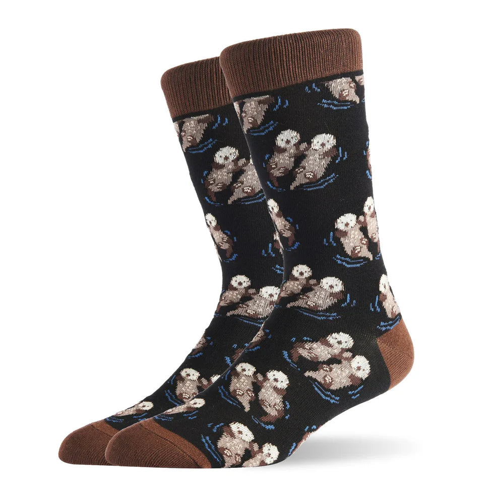 Men’s Mustache Sea Creature Long Socks – Fun Cold Weather Crew Socks