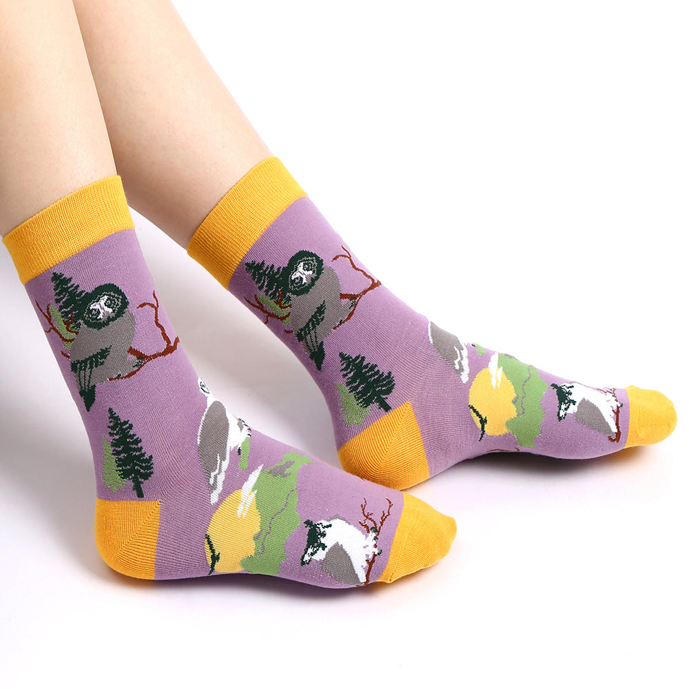 Unisex Wildlife Graphic Crew Socks – Streetwear Cotton Socks for Fall Winter