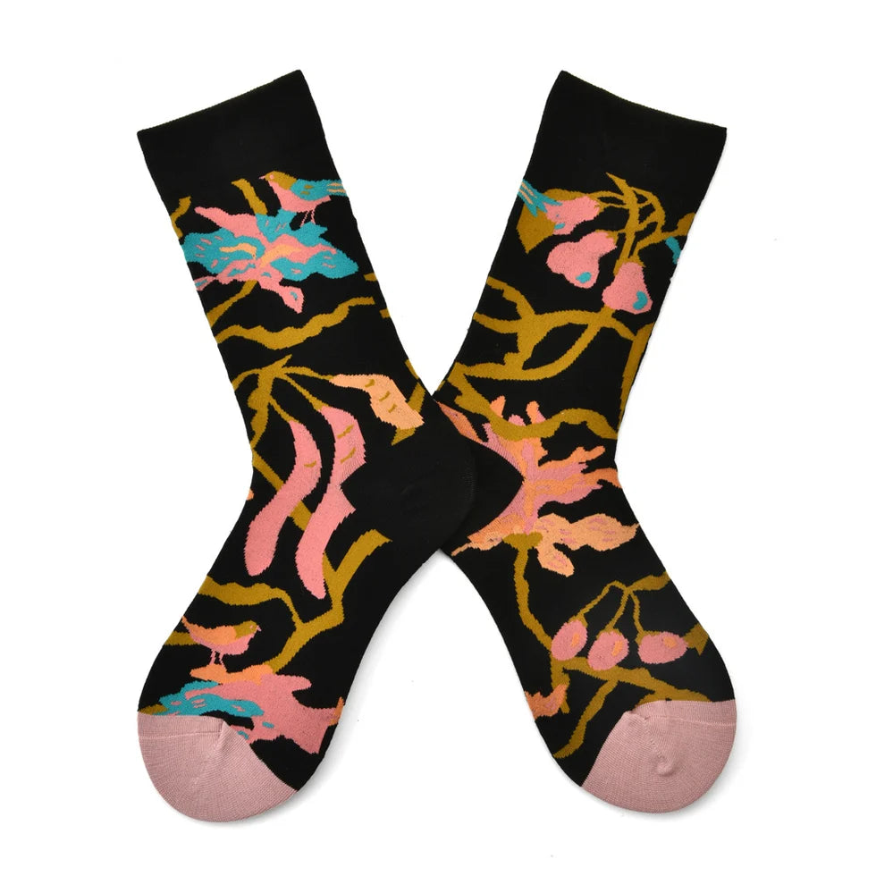 Women’s Parisian Still-Life Crew Socks – Vintage Painterly Cotton-Blend Socks