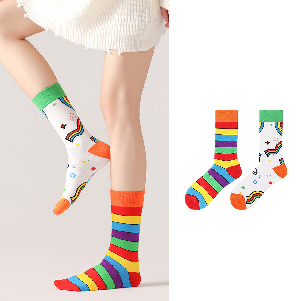 Odd Pair Stories Jacquard Crew Socks