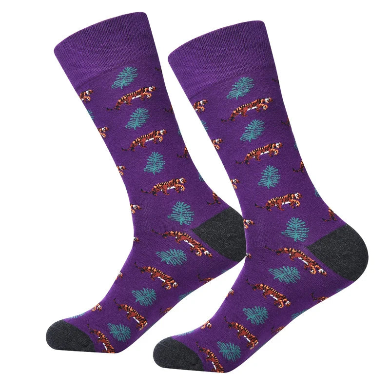 Men’s Artbook Doodle Long Crew Socks – Vintage Urban Cotton-Blend Socks