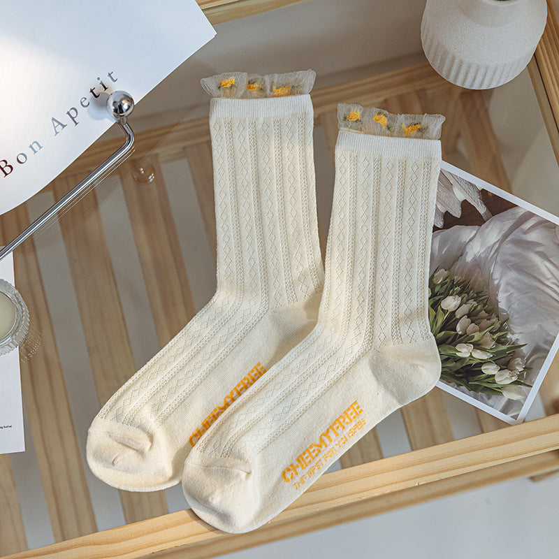 Orange Mood Sheer Art Crew Socks