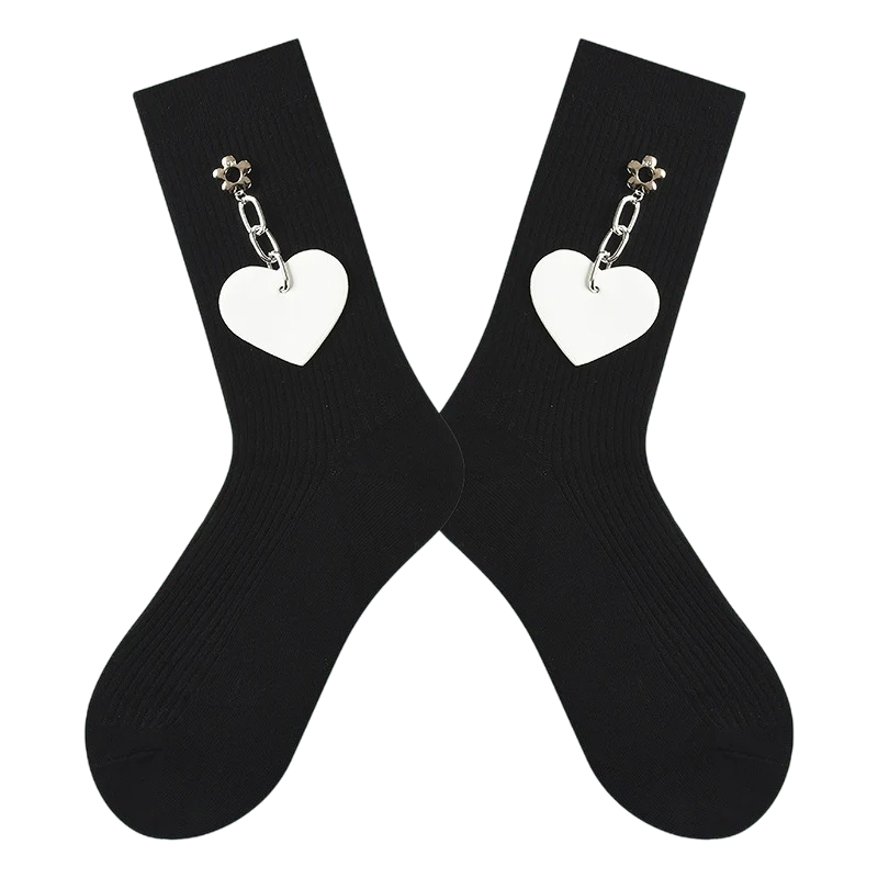 Women’s Decorative Chain High-Crew Socks – Bold Cotton-Blend Cool-Season Socks