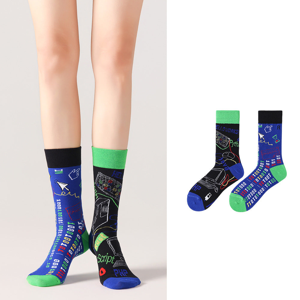 Odd Pair Stories Jacquard Crew Socks