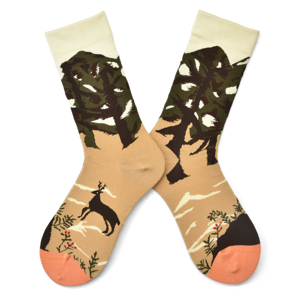 Women’s French-Inspired Canvas Art Mid-Calf Socks – Literary Retro All-Season Socks
