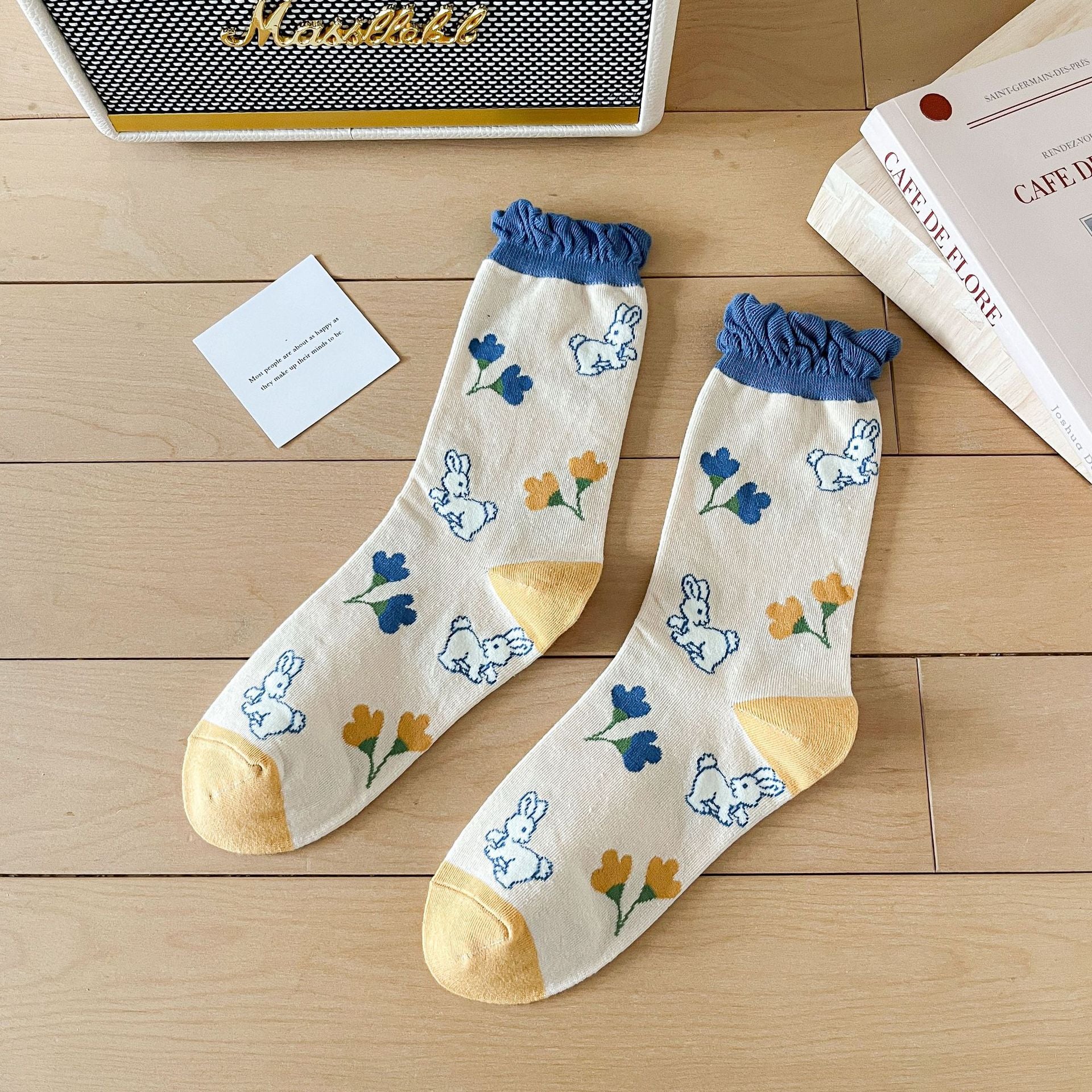 Women’s 3D Blossom Crew Socks – Japanese Preppy Cotton Socks for Spring Summer