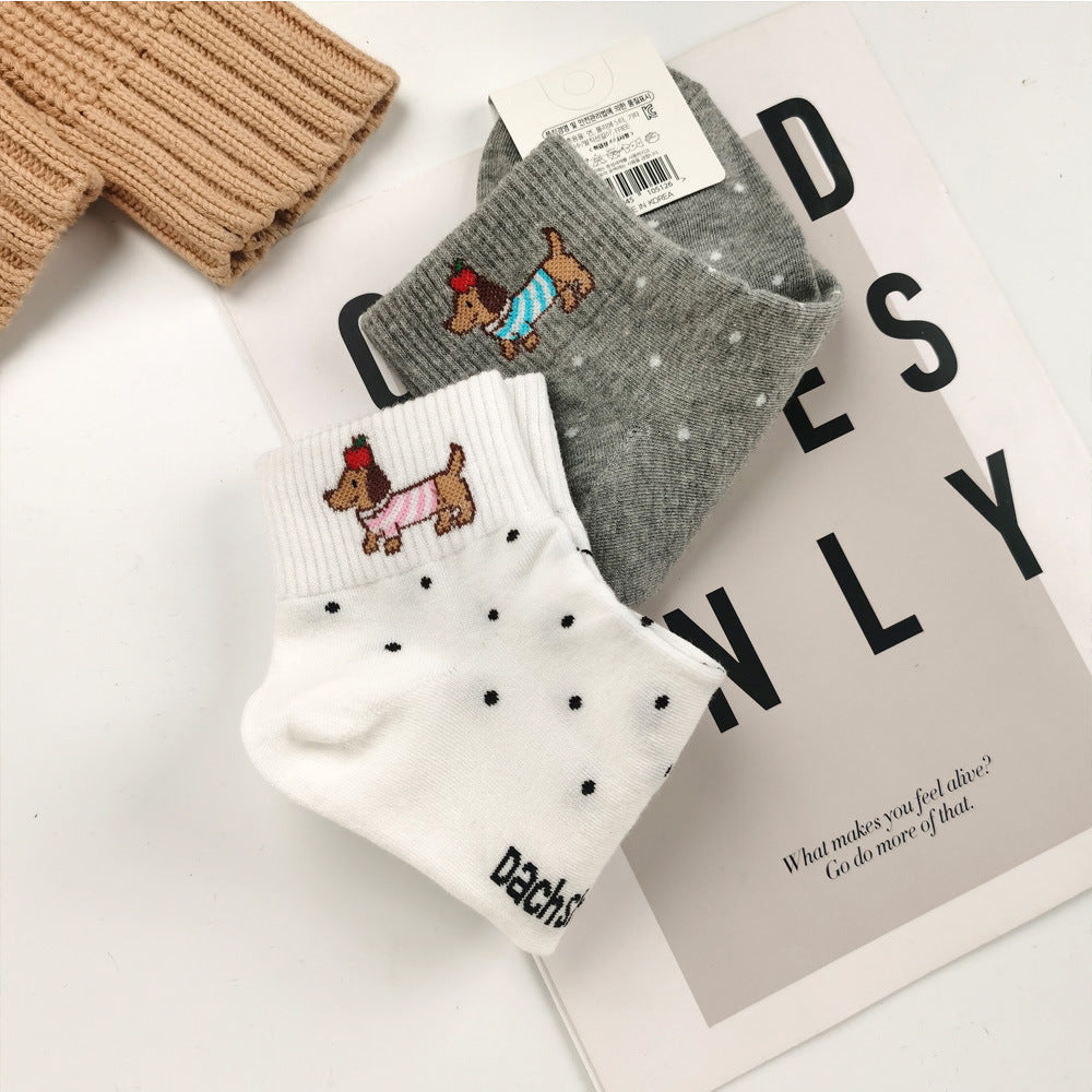 Women’s Dachshund Ankle Socks – Korean-Inspired Breathable Cotton Socks for Spring Summer