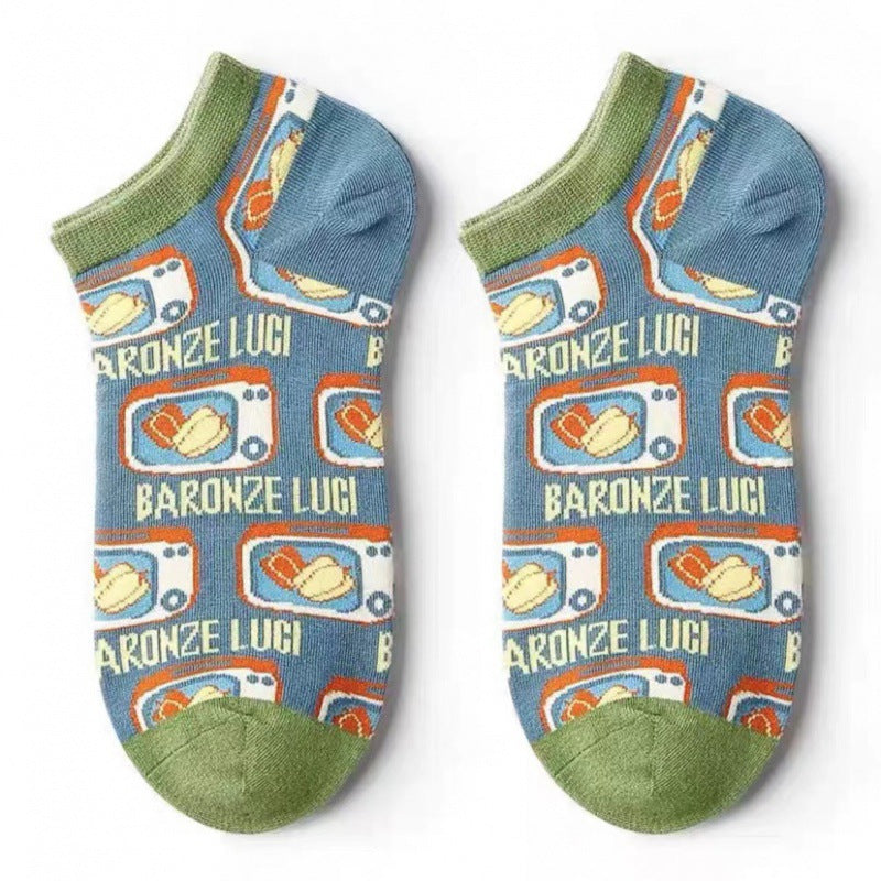 Unisex Vintage Storybook Low-Cut Socks – Japanese-Inspired Preppy Cotton Socks